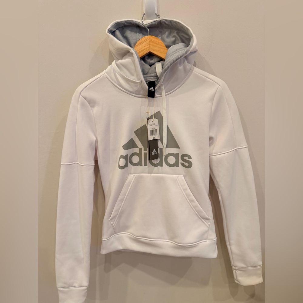 Adidas White Fleece‎ Pullover Logo Hoodie XS NWT